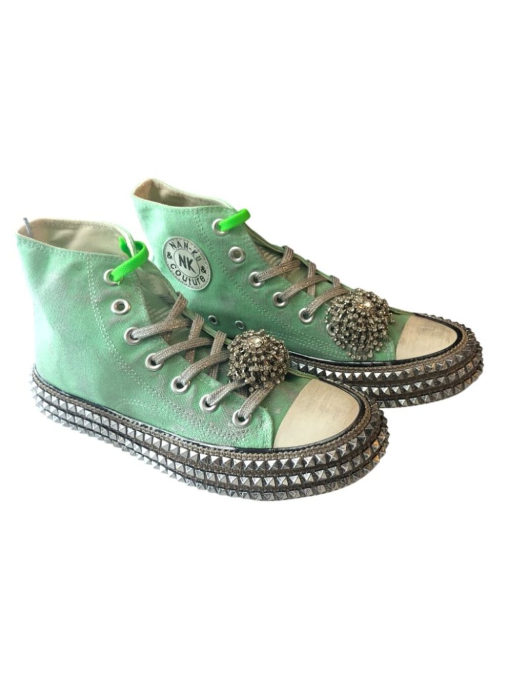 Nan Ku Free People Cruise Studded Hi Top Sneakers Spring Mint Green 40 US 10 - Picture 3 of 9